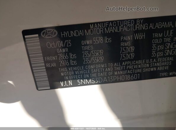 5NMS3DA13PH018601 2023 HYUNDAI SANTA FE HYBRID Белый Вид подкапотного пространства