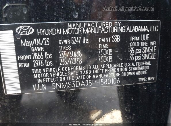 5NMS3DAJ8PH580106 2023 HYUNDAI SANTA FE Black Շարժիչի բաժամունքի տեսք
