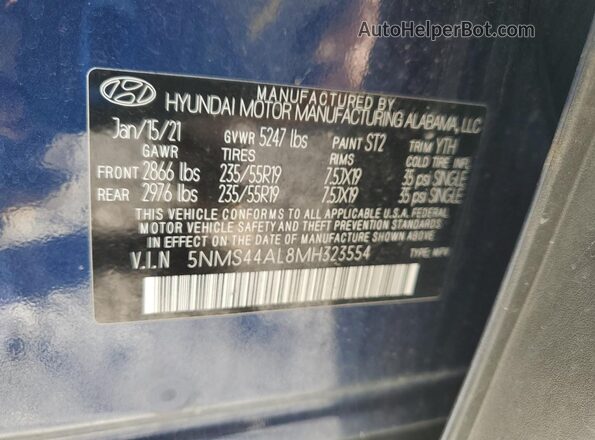 5NMS44AL8MH323554 2021 HYUNDAI SANTA Blue 
