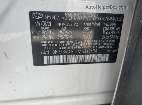 5NMS4DAL2MH340494 2021 HYUNDAI SANTA White 