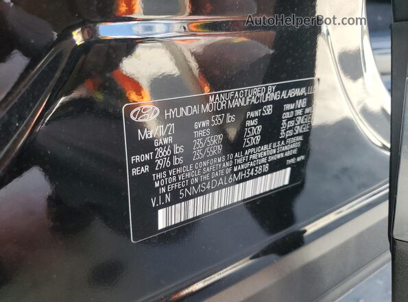 5NMS4DAL6MH343818 2021 HYUNDAI SANTA Черный Вид подкапотного пространства