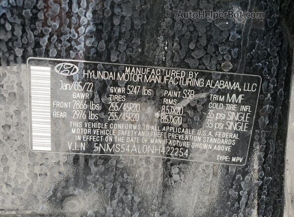 5NMS54AL0NH422254 2022 HYUNDAI SANTA FE CALLIGRAPHY Черный 