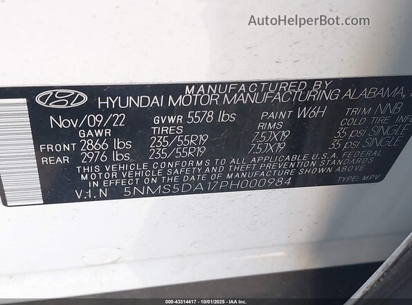 5NMS5DA17PH000984 2023 HYUNDAI SANTA FE HYBRID White Engine compartment view