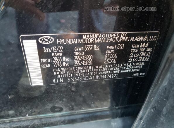 5NMS5DAL1NH424191 2022 HYUNDAI SANTA FE CALLIGRAPHY Black Панорамний вид салону 360°