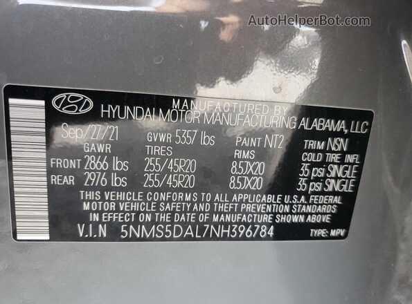 5NMS5DAL7NH396784 2022 HYUNDAI SANTA FE CALLIGRAPHY Gray სალონის 360-გრადუსიანი ხედი