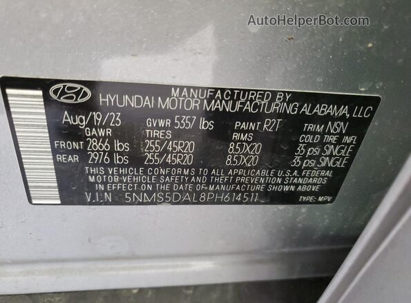5NMS5DAL8PH614511 2023 HYUNDAI SANTA FE CALLIGRAPHY Silver VIN sticker view