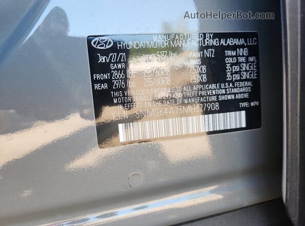 5NMS64AJ3MH327908 2021 HYUNDAI SANTA Gray Շարժիչի բաժամունքի տեսք