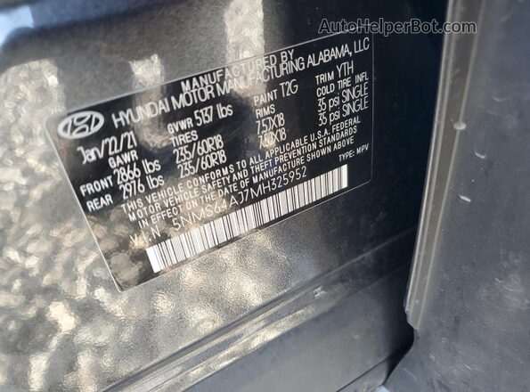 5NMS64AJ7MH325952 2021 HYUNDAI SANTA Gray Սալոնի 360 աստիճան տեսք
