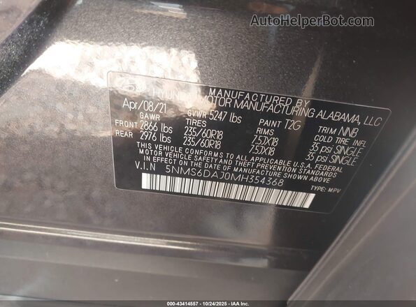 5NMS6DAJ0MH354368 2021 HYUNDAI SANTA FE Black Widok komory silnika