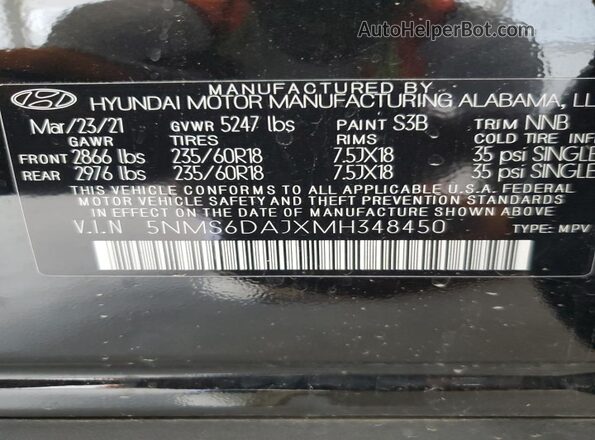 5NMS6DAJXMH348450 2021 HYUNDAI SANTA Black Engine compartment view