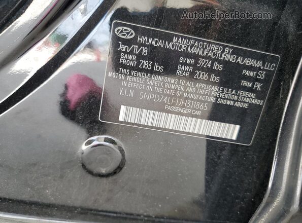 5NPD74LF1JH311865 2018 HYUNDAI ELANTRA Черный 