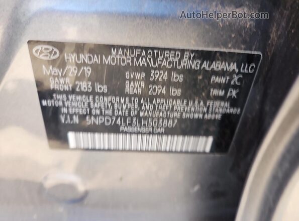 5NPD74LF3LH503887 2020 HYUNDAI ELANTRA Charcoal Vista del compartimento del motor