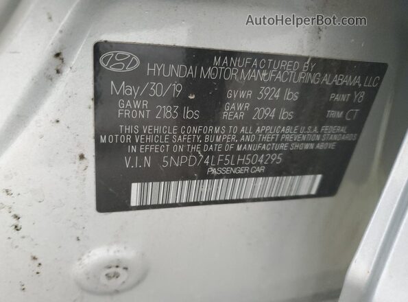 5NPD74LF5LH504295 2020 HYUNDAI ELANTRA Silver VIN კოდის სტიკერის ხედი
