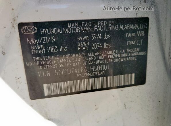 5NPD74LF6LH501101 2020 HYUNDAI ELANTRA White 