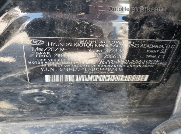 5NPD74LF8KH482615 2019 HYUNDAI ELANTRA Black Vista del compartimento del motor