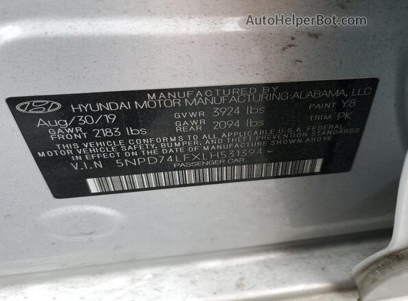 5NPD74LFXLH531394 2020 HYUNDAI ELANTRA Silver Widok komory silnika
