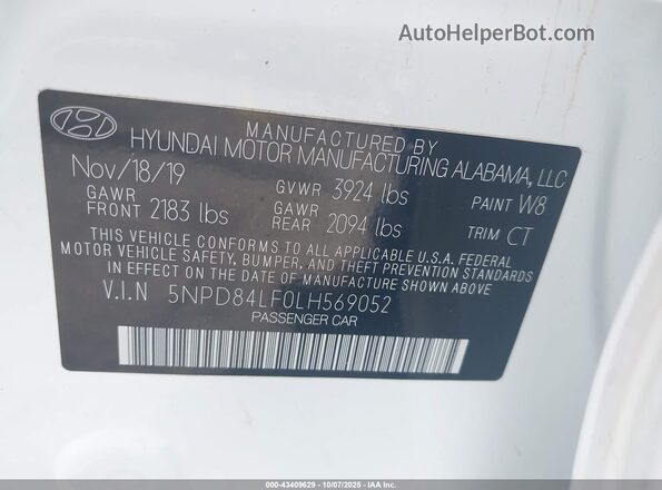 5NPD84LF0LH569052 2020 HYUNDAI ELANTRA White Շարժիչի բաժամունքի տեսք