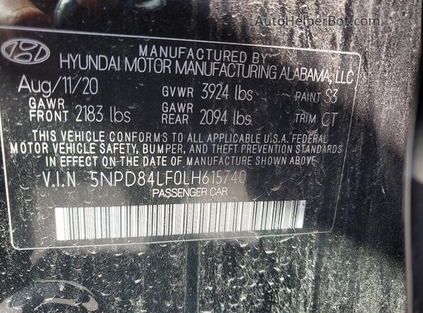 5NPD84LF0LH615740 2020 HYUNDAI ELANTRA Black Շարժիչի բաժամունքի տեսք