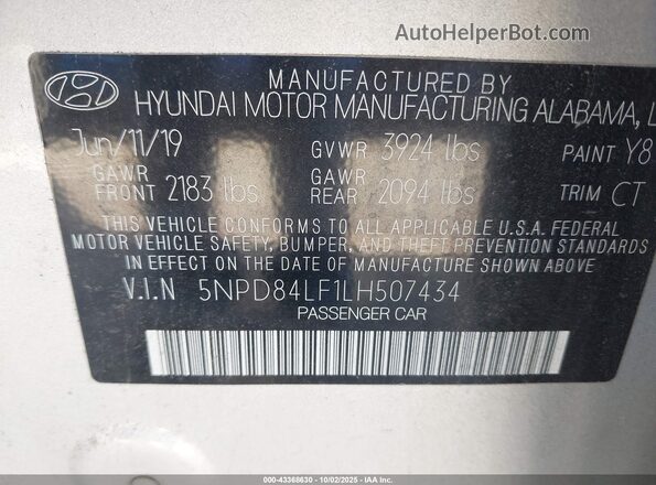 5NPD84LF1LH507434 2020 HYUNDAI ELANTRA Серебряный Вид подкапотного пространства