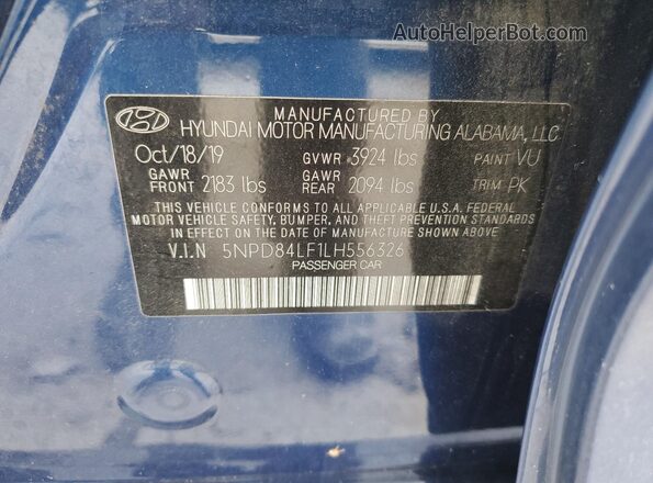 5NPD84LF1LH556326 2020 HYUNDAI ELANTRA Blue Շարժիչի բաժամունքի տեսք