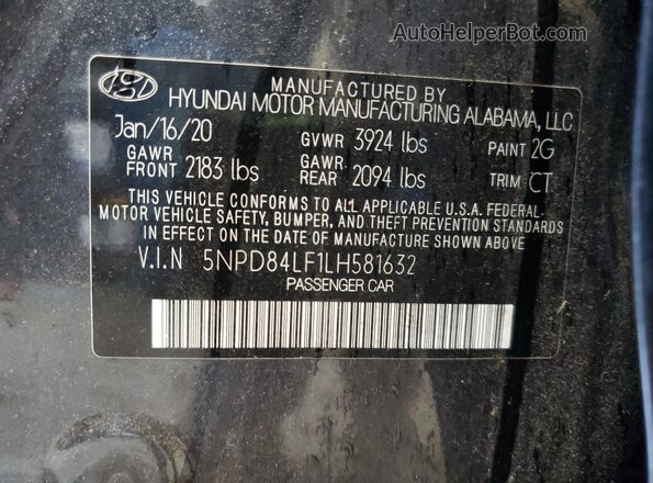 5NPD84LF1LH581632 2020 HYUNDAI ELANTRA Charcoal Շարժիչի բաժամունքի տեսք