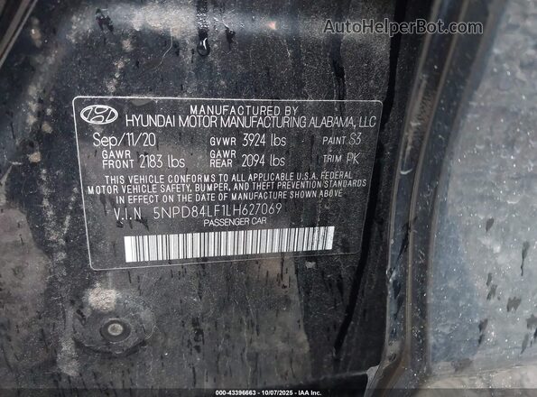 5NPD84LF1LH627069 2020 HYUNDAI ELANTRA Black Widok komory silnika