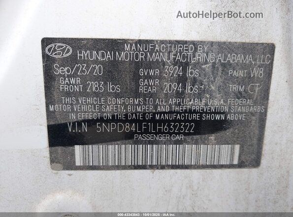 5NPD84LF1LH632322 2020 HYUNDAI ELANTRA Белый Вид подкапотного пространства