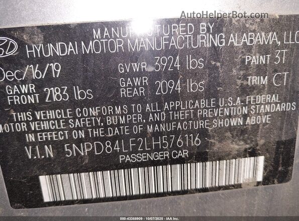 5NPD84LF2LH576116 2020 HYUNDAI ELANTRA Silver Вид підкапотного простору