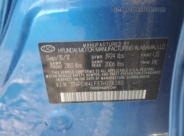 5NPD84LF3JH274380 2018 HYUNDAI ELANTRA Blue 