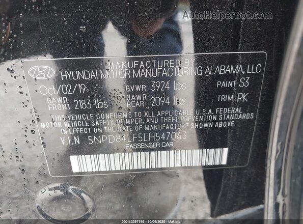 5NPD84LF5LH547063 2020 HYUNDAI ELANTRA Black Շարժիչի բաժամունքի տեսք