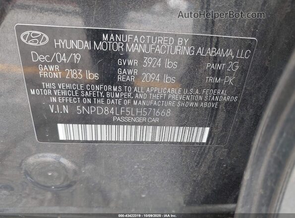 5NPD84LF5LH571668 2020 HYUNDAI ELANTRA Gray Շարժիչի բաժամունքի տեսք