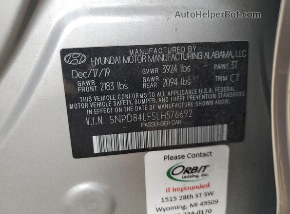 5NPD84LF5LH576692 2020 HYUNDAI ELANTRA Silver Widok komory silnika