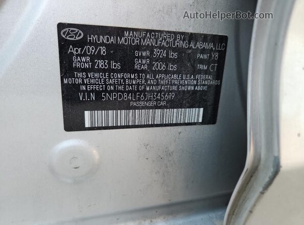 5NPD84LF6JH345619 2018 HYUNDAI ELANTRA Серебряный 