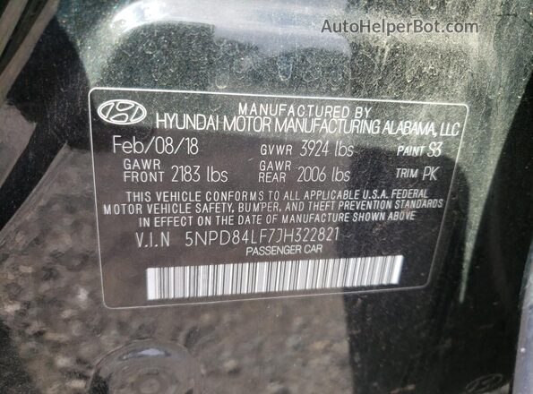 5NPD84LF7JH322821 2018 HYUNDAI ELANTRA Черный 
