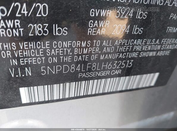 5NPD84LF8LH632513 2020 HYUNDAI ELANTRA Silver Вид підкапотного простору