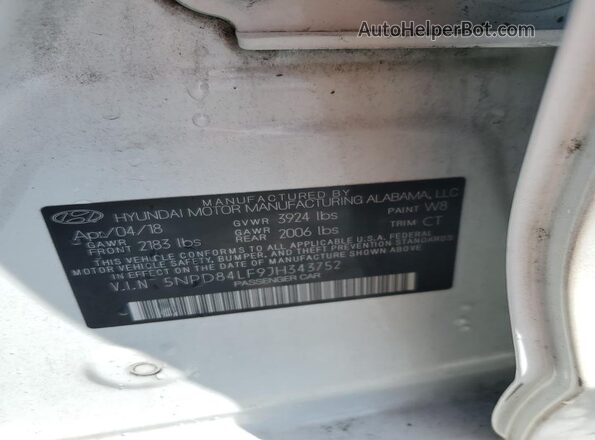 5NPD84LF9JH343752 2018 HYUNDAI ELANTRA White 