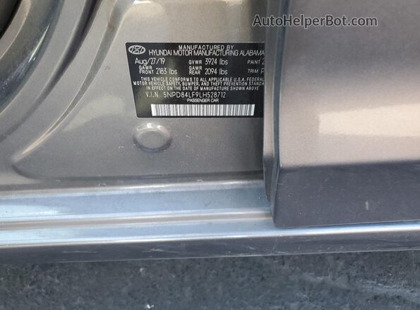 5NPD84LF9LH528712 2020 HYUNDAI ELANTRA Gray Widok naklejki z numerem VIN