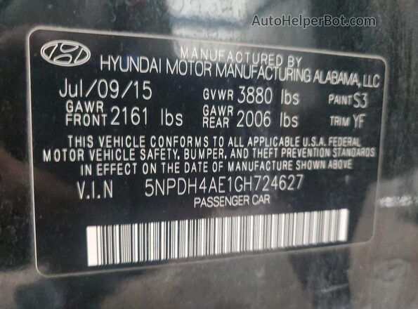 5NPDH4AE1GH724627 2016 HYUNDAI ELANTRA Black Vista del compartimento del motor