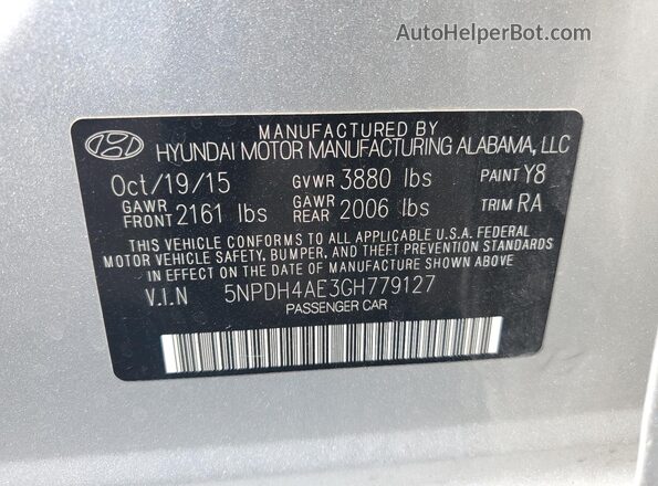 5NPDH4AE3GH779127 2016 HYUNDAI ELANTRA Серебряный 