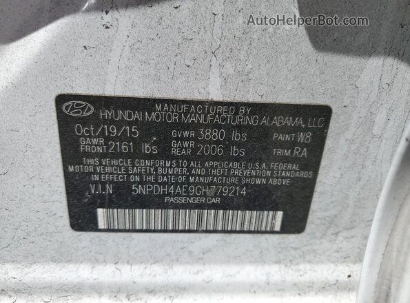 5NPDH4AE9GH779214 2016 HYUNDAI ELANTRA White Widok naklejki z numerem VIN