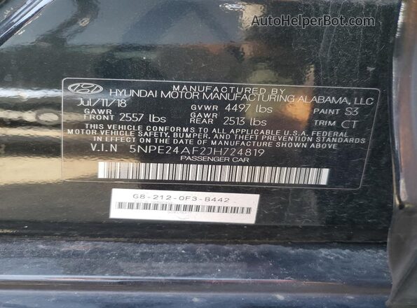 5NPE24AF2JH724819 2018 HYUNDAI SONATA Black 