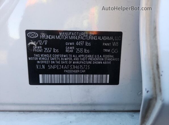 5NPE24AF3JH615723 2018 HYUNDAI SONATA Белый 