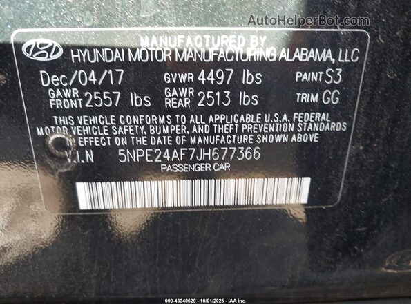 5NPE24AF7JH677366 2018 HYUNDAI SONATA Black 
