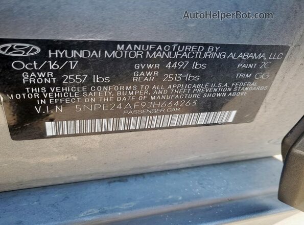 5NPE24AF9JH664263 2018 HYUNDAI SONATA Gray 