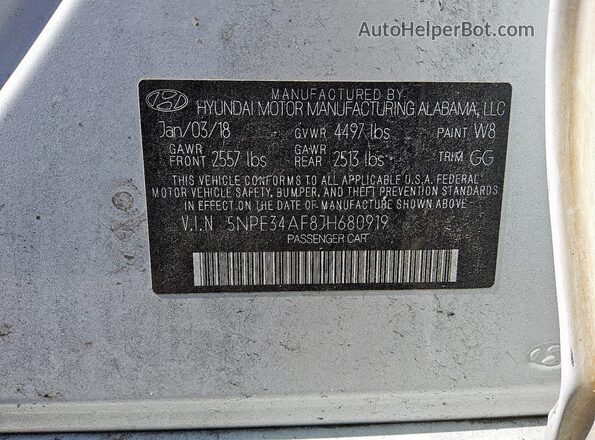 5NPE34AF8JH680919 2018 HYUNDAI SONATA Белый 