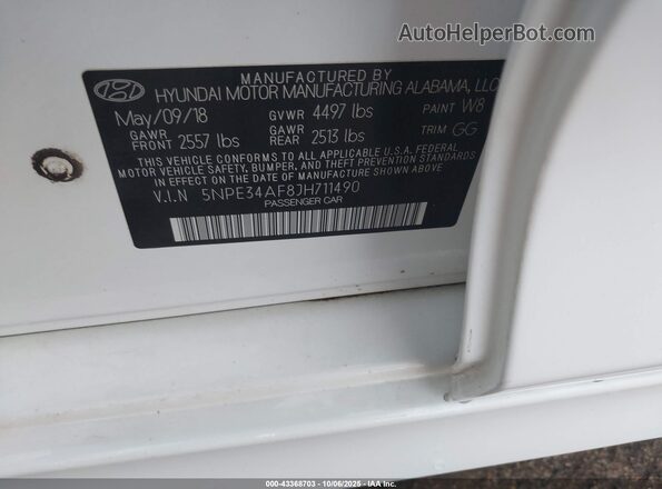 5NPE34AF8JH711490 2018 HYUNDAI SONATA White 