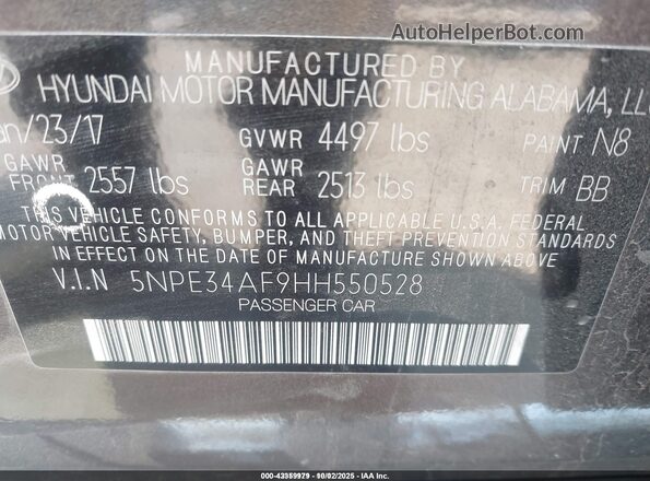 5NPE34AF9HH550528 2017 HYUNDAI SONATA Коричневый Вид подкапотного пространства