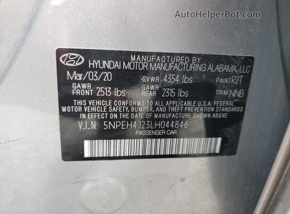5NPEH4J23LH044846 2020 HYUNDAI SONATA Silver Շարժիչի բաժամունքի տեսք