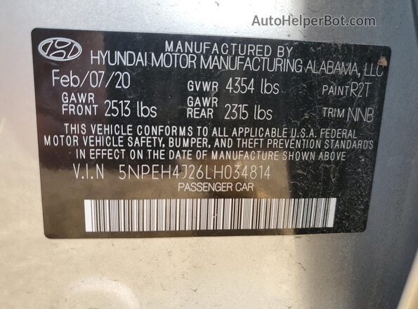 5NPEH4J26LH034814 2020 HYUNDAI SONATA Silver ძრავის განყოფილების ხედი
