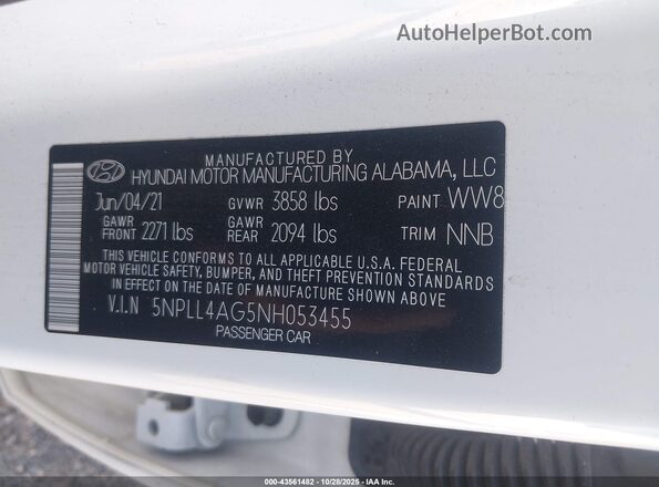 5NPLL4AG5NH053455 2022 HYUNDAI ELANTRA White Շարժիչի բաժամունքի տեսք